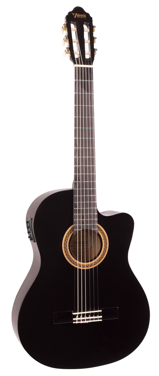 Valencia VC104CE Full Size Classical Guitar with Cutaway and Electronics - Black [VC104CEBK]