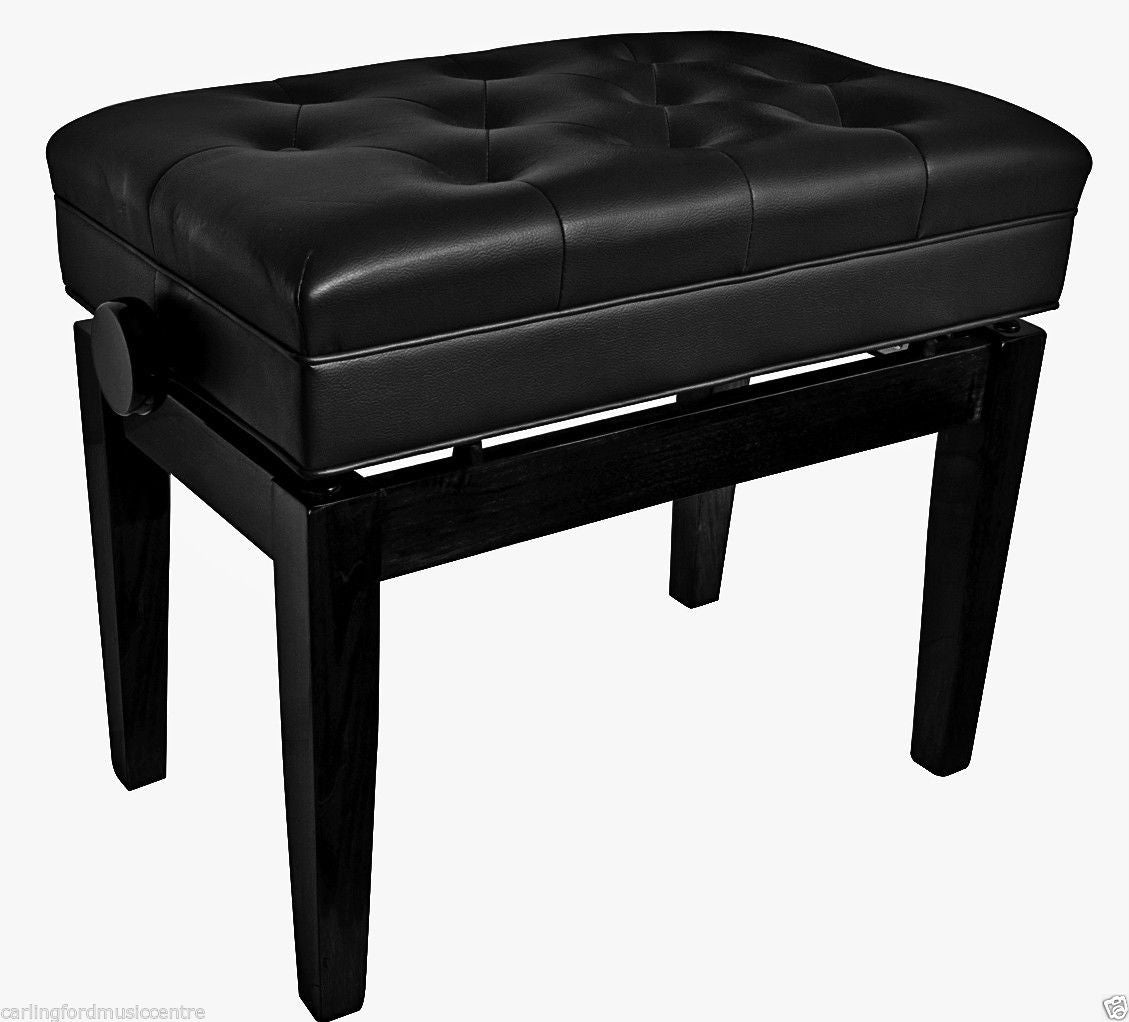 AMS KTW15 Piano Stool Wooden Bench Height Adjustable With Storage - Polished Ebony