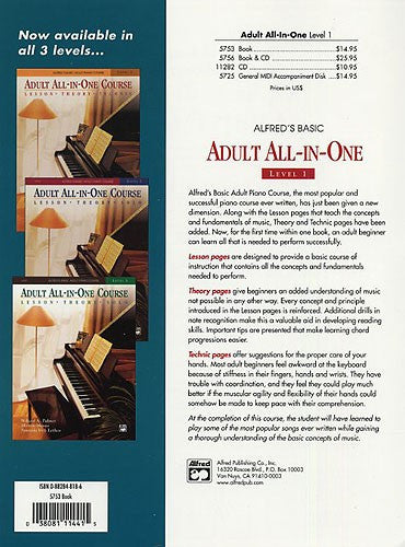 Gift Ideas | Alfred's Basic Adult All-in-one Course Book 1 BK/CD
